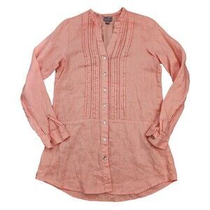 J Jill Womens XS 100% Linen Top Button Up Shirt Long Sleeve Tunic Peach